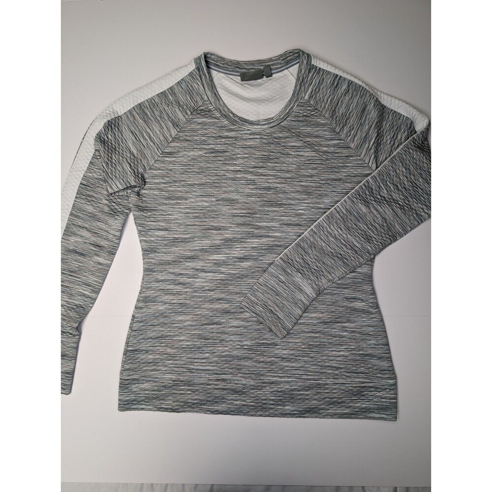 ATHLETA Snowscape Crew Long Sleeve Gray Texture Top Stretch-Finger Holes Sz M